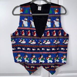Vintage 90s Frosty Snowman Christmas Penguin Vest Size Large Women’s